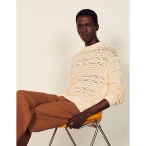 Sandro Paris Mens L Openwork Knit Cotton Sweater  Designer Luxury Menswear